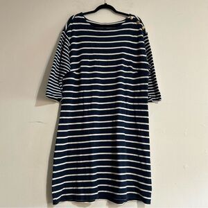Talbots Piqué Knit Shift Mini Dress Navy White Valley Stripe Plus Sze 1x Preppy